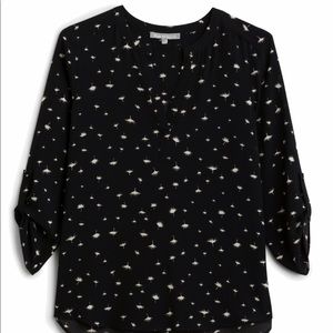 West Kei Black Allan Surplice Roll-Tab High Low Blouse